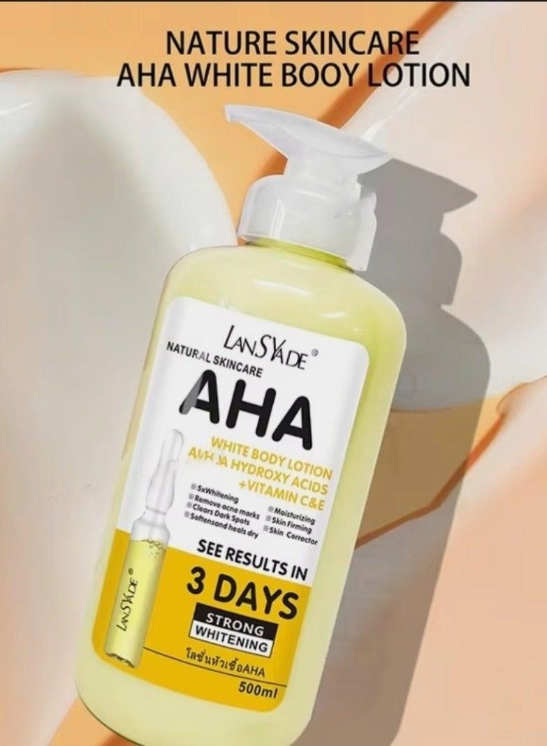 Lansyade AHA Body Lotion 5X with Alpha Hydroxy Acid, Vitamin C & Vitamin E 500ml – Moisturizing Body Lotion for Uneven Looking Skin Tone, Smooth Radiant Skin, Daily Body Care