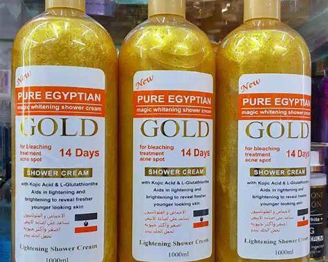 Pure Egyptian Gold Whitening Shower Cream Gel 1000ml Kojic Acid Glutathione Exfoliating Body Wash for Clean Soft Smooth Radiant Looking Skin Daily Bath and Shower Care