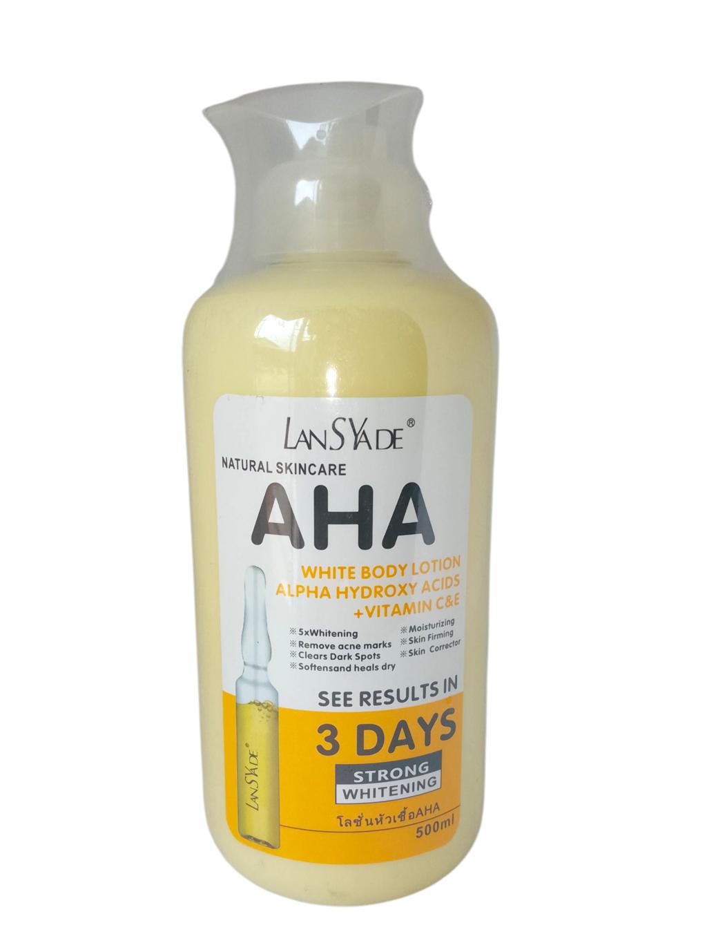 Lansyade AHA Body Lotion 5X with Alpha Hydroxy Acid, Vitamin C & Vitamin E 500ml – Moisturizing Body Lotion for Uneven Looking Skin Tone, Smooth Radiant Skin, Daily Body Care