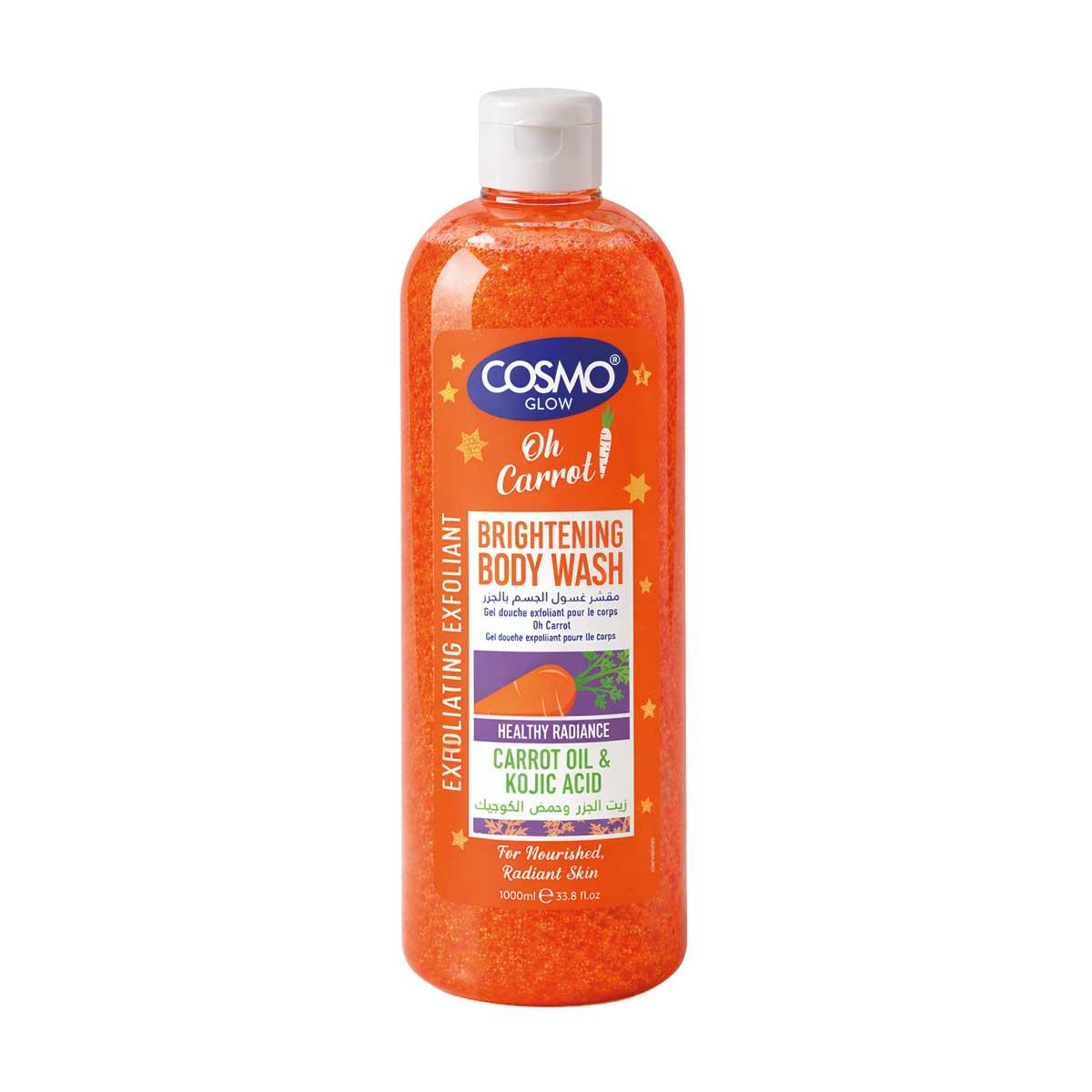 Cosmo Glow Oh Carrot Brightening Exfoliating Body Wash 1000ml with Carrot Oil Kojic Acid Skin Cleansing Shower Gel for Smooth Soft Radiant Looking Skin Daily Bath Care