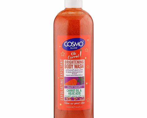 Cosmo Glow Oh Carrot Brightening Exfoliating Body Wash 1000ml with Carrot Oil Kojic Acid Skin Cleansing Shower Gel for Smooth Soft Radiant Looking Skin Daily Bath Care