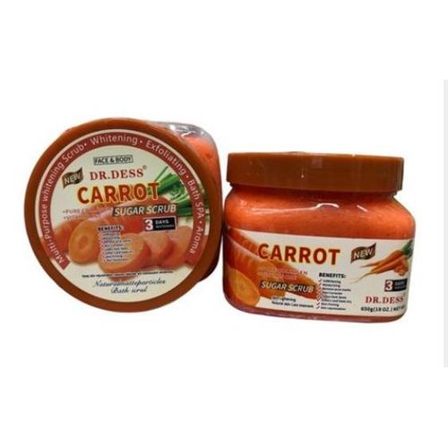 Dr Dess Carrot Sugar Body Scrub 650g – Exfoliating Face & Body Scrub with Carrot Extract, Pure Collagen, Vitamin C & E for Dead Skin, Rough Texture, Dark Spots, Hydration, Smooth Radiant Skin Care SPA