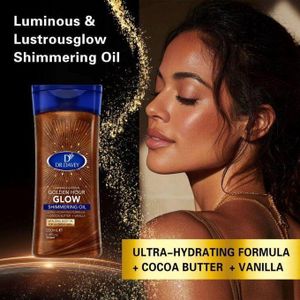 Dr Davey Golden Hour Glow Shimmering Oil 200ml – Luminous Body Oil with Cocoa Butter & Vanilla, Hydrating Moisturizer, Radiant Golden Shimmer, Soft Smooth Skin, Lightweight Non-Greasy Daily Body Care!