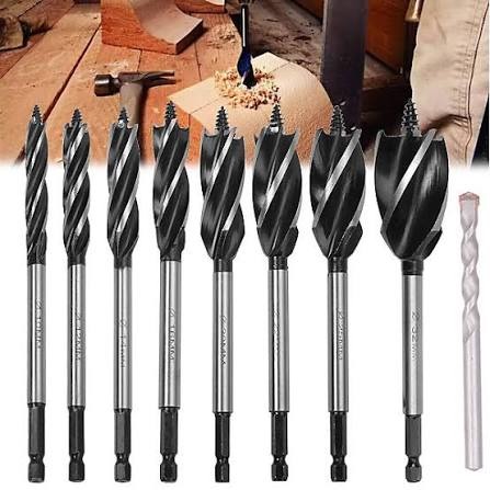 Mykin Power 2Pcs Wood Auger Drill Bit Set 20x250mm 25x250mm Heavy Duty High Carbon Steel Hex Shank Deep Hole Bored Spiral Twist Drills Carpenter Joiner Timber Woodworking Power Tool Accessories Pack.