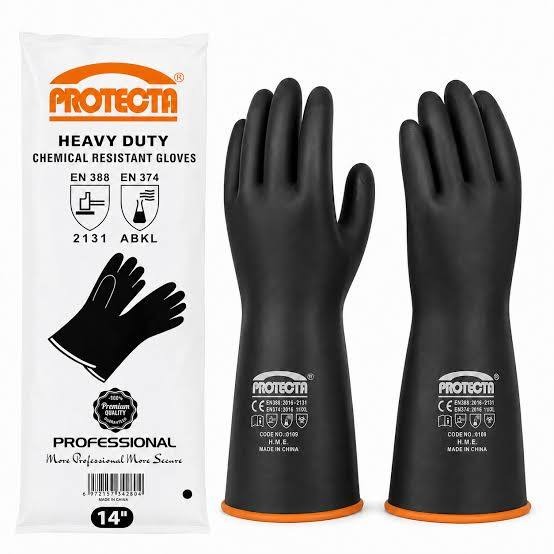 Heavy Duty Chemical Resistant Rubber Gloves Industrial Long Gauntlet Protective Safety Work Gloves For Acid Alkali Oil Handling Cleaning Plumbing Tanker Sewage Blocked Drainage Unblocking Labor Pair.