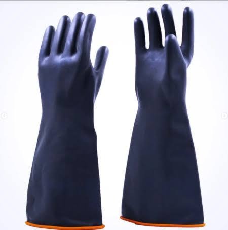Heavy Duty Chemical Resistant Rubber Gloves Industrial Long Gauntlet Protective Safety Work Gloves For Acid Alkali Oil Handling Cleaning Plumbing Tanker Sewage Blocked Drainage Unblocking Labor Pair.