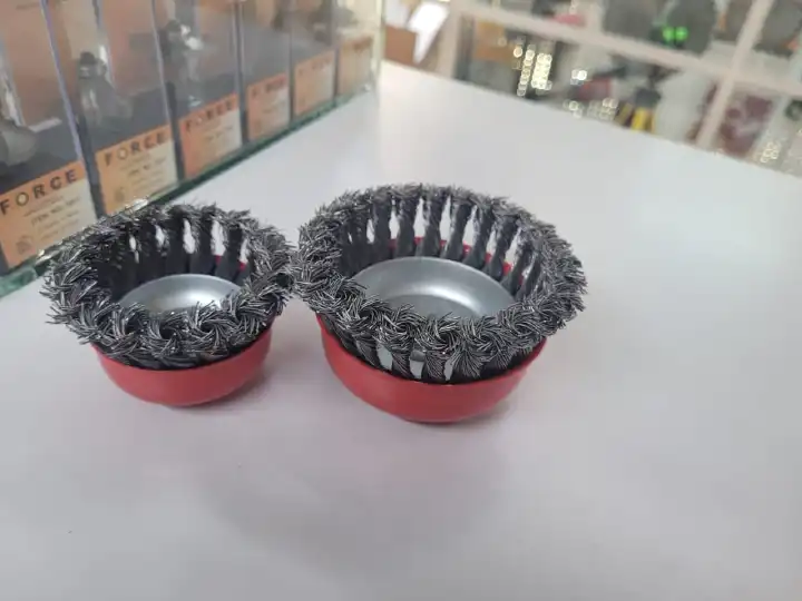 : 4 Inch Twisted Knot Wire Cup Brush M14 Threaded Steel Bowl Wheel for Angle Grinder, Heavy Duty Carbon Steel Knotted Wire Brush for Industrial Rust Paint Corrosion Weld Slag Removal Cleaner Pack.