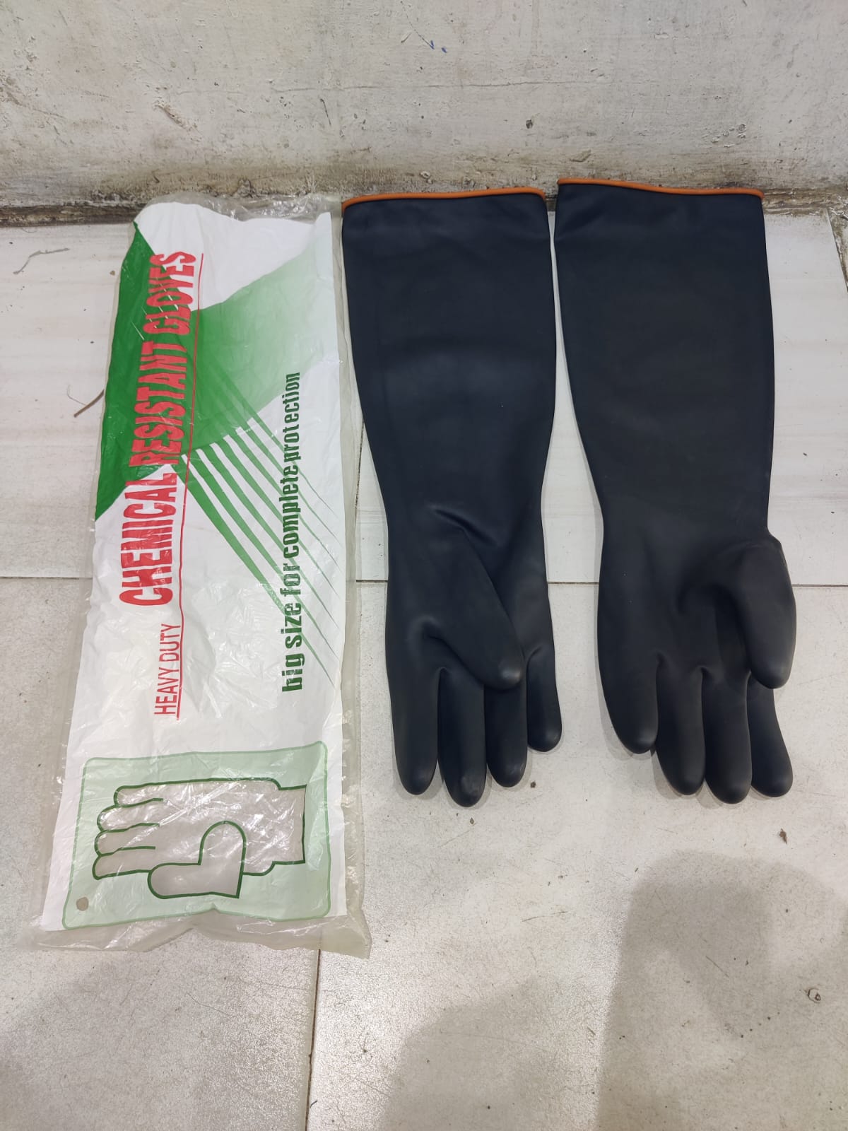 Heavy Duty Chemical Resistant Rubber Gloves Industrial Long Gauntlet Protective Safety Work Gloves For Acid Alkali Oil Handling Cleaning Plumbing Tanker Sewage Blocked Drainage Unblocking Labor Pair.