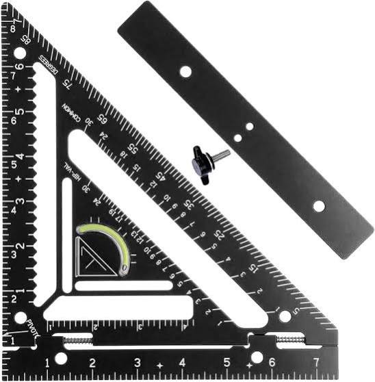 Generic 7 Inch Aluminum Alloy Speed Square Carpenter Triangle Ruler Layout Tool Framing Rafter Square Measuring Instrument Angle Protractor Saw Guide Accessory for Woodworking Carpentry Black Square