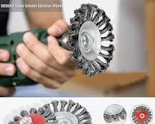 : 4 Inch Twisted Knot Wire Cup Brush M14 Threaded Steel Bowl Wheel for Angle Grinder, Heavy Duty Carbon Steel Knotted Wire Brush for Industrial Rust Paint Corrosion Weld Slag Removal Cleaner Pack.