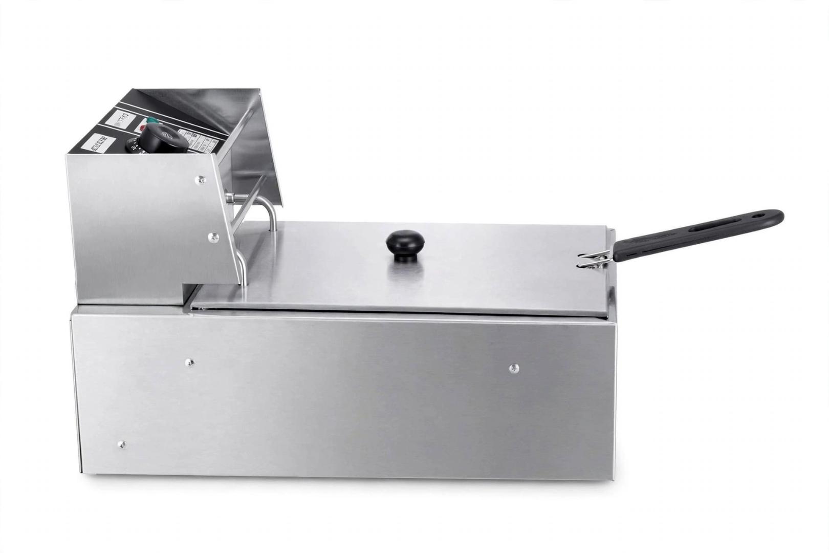 MACRO TF6S 6L Silver Heavy-Duty Food-Grade Stainless Steel Single Tank Electric Deep Fryer with Stainless Steel Basket and Adjustable Temperature Control for Commercial and Home Frying of Chips, Chick