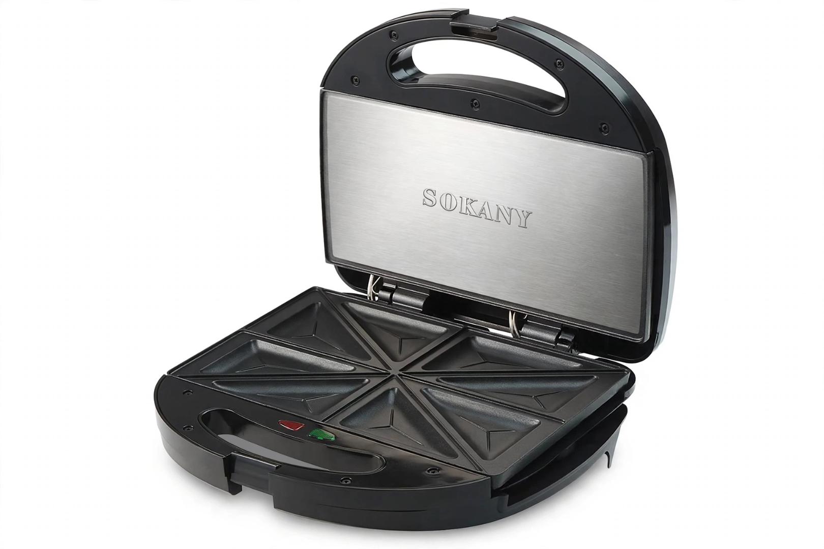 SOKANY Black Stainless Steel 750W 3 in 1 Non-Stick Sandwich, Waffle and Grill Maker for Breakfast, Panini and Waffle Toasting