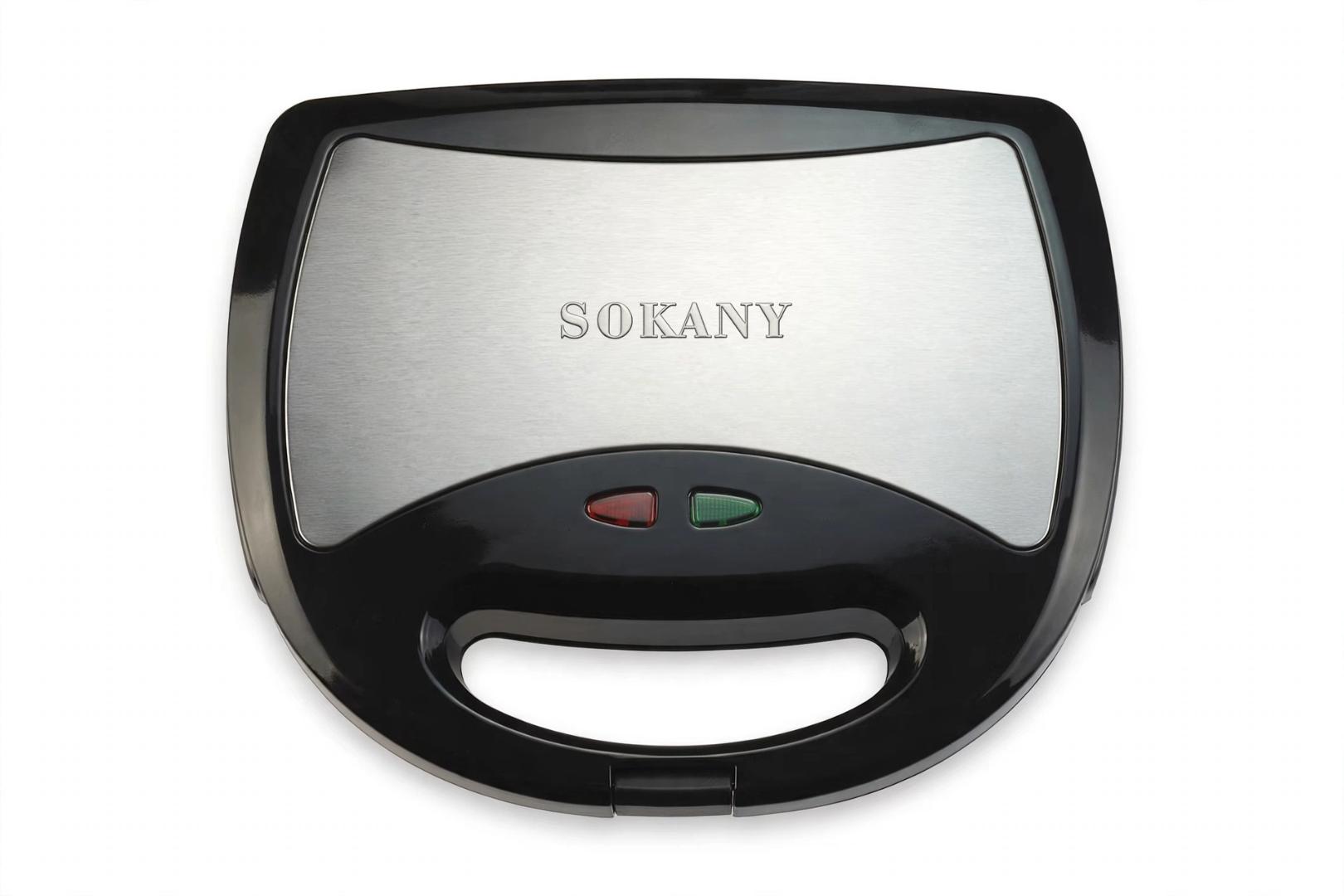 SOKANY Black Stainless Steel 750W 3 in 1 Non-Stick Sandwich, Waffle and Grill Maker for Breakfast, Panini and Waffle Toasting
