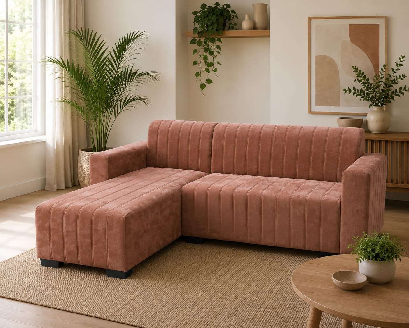 L-Shaped Sofa – Minimalist Lounge Couch with Chaise, Soft Fabric Sectional Sofa for Living Room