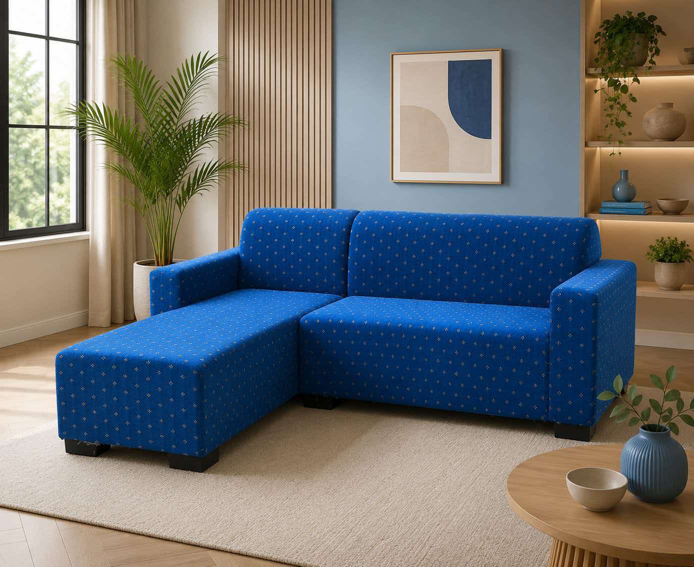 L-Shaped Sofa – Minimalist Lounge Couch with Chaise, Soft Fabric Sectional Sofa for Living Room
