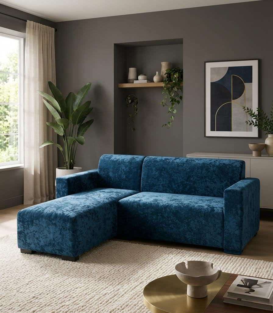 L-Shaped Sofa – Minimalist Lounge Couch with Chaise, Soft Fabric Sectional Sofa for Living Room