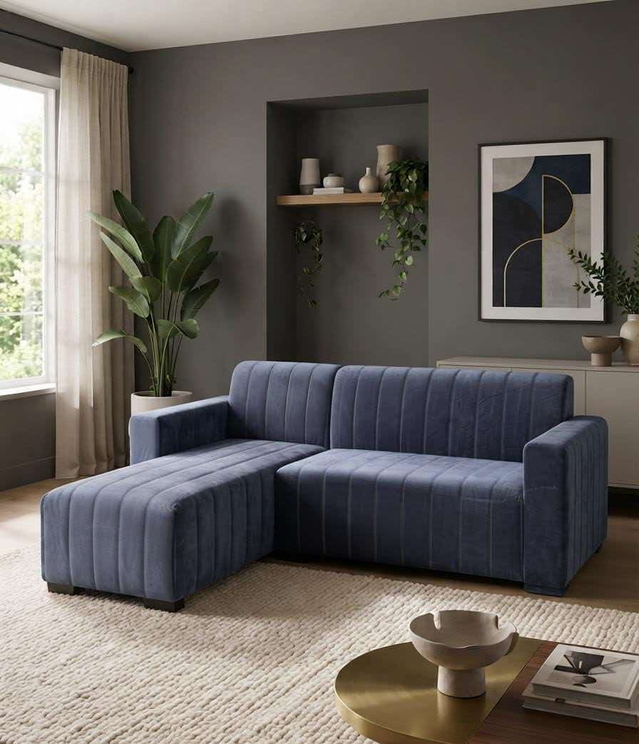 L-Shaped Sofa – Minimalist Lounge Couch with Chaise, Soft Fabric Sectional Sofa for Living Room