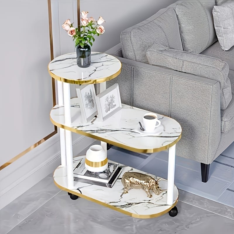 NEW ARRIVAL ! 60x30x67cm 3 layer 2 oval round top trolley rack table  is a premium, stepped accent piece that brings a luxurious, editorial look to modern home interiors.