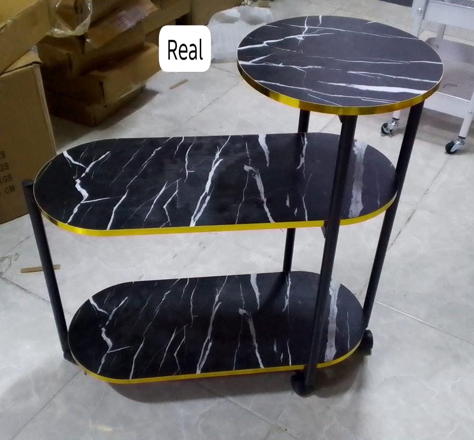 NEW ARRIVAL ! 60x30x67cm 3 layer 2 oval round top trolley rack table  is a premium, stepped accent piece that brings a luxurious, editorial look to modern home interiors.