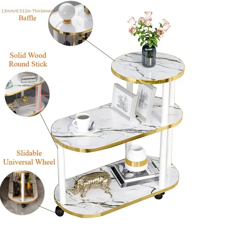 NEW ARRIVAL ! 60x30x67cm 3 layer 2 oval round top trolley rack table  is a premium, stepped accent piece that brings a luxurious, editorial look to modern home interiors.