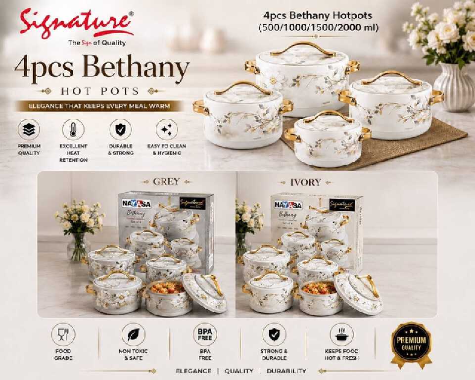Signature 4 Pcs Bethany Insulated Hotpot Set- Stainless Steel Food Warmer Casserole 500-2000ml