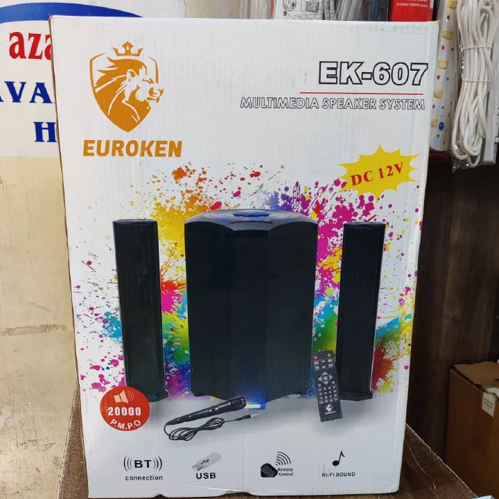 EUROKEN MTUNGI EK-607 2.1CH With 20,000 PMPO MTUNGI Subwoofer Speaker Home Theatre Audio System With Remote Control BLUETOOTH/USB/SD/FM FREE MIC