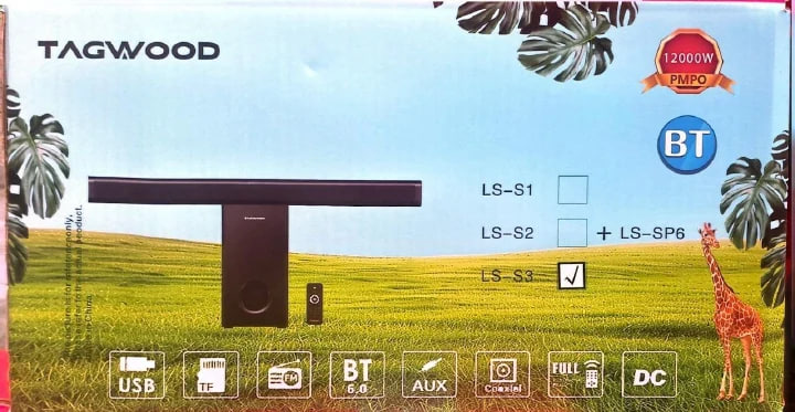 Tagwood 12000W 2.1CH Multimedia Bluetooth Woofer Speaker System Subwoofer Soundbar BT 6.0 /USB/SD/FM AC/DC System Soundbar with Remote Control S3 Speaker bass Sound Bar