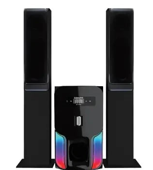 Globalstar GS-6502 2.1CH Mini Home Theater MULTIMEDIA WOOFER SYSTEM WITH 2 TALL Boys SPEAKERS SUBWOOFER with AC DC USB/FM/BLUETOOTH 15,000W PMPO HI-FI Sound Speaker System