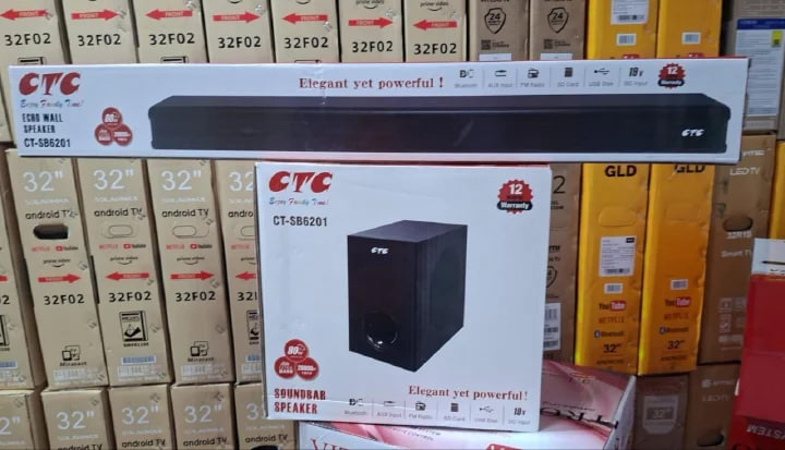 CTC Sound bar CT-SB6201 with subwoofer speaker system with Bluetooth , auxiliary, FM radio USB play back, coaxial and remote control 20000W PMPO and 80W RMS