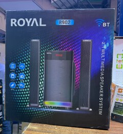 🔊 ROYAL R902 2.1 MULTIMEDIA SPEAKER SYSTEM! 🔊 ENJOY RICH BASS, BLUETOOTH, USB, SD CARD, FM RADIO & REMOTE CONTROL WITH STYLISH LED LIGHTS. PERFECT FOR MUSIC, MOVIES, GAMING AND HOME ENTERTAINMENT.