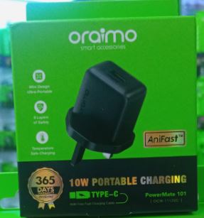 Oraimo PowerMate 101 10W Portable Charger with Type-C Cable – Plug Fast Charging Adapter