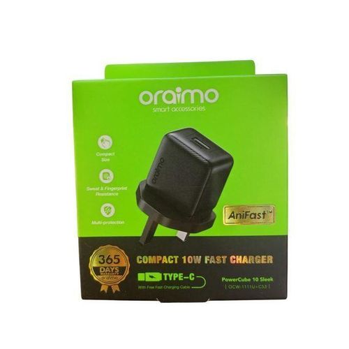 Oraimo PowerMate 101 10W Portable Charger with Type-C Cable – Plug Fast Charging Adapter