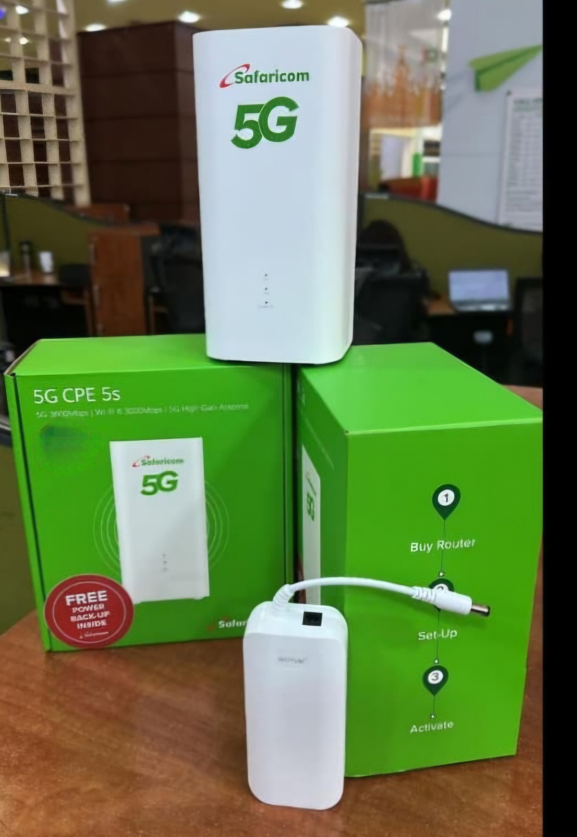 Safaricom 5G WiFi Router Up to 2400 Mbps , WiFi up to 60 Connection Huawei Wireless Indoor Router With UPS Power Bank Get 1 MONTH FOR 2,999 KSH Subscription. Indoor Huawei comes with free powerbank