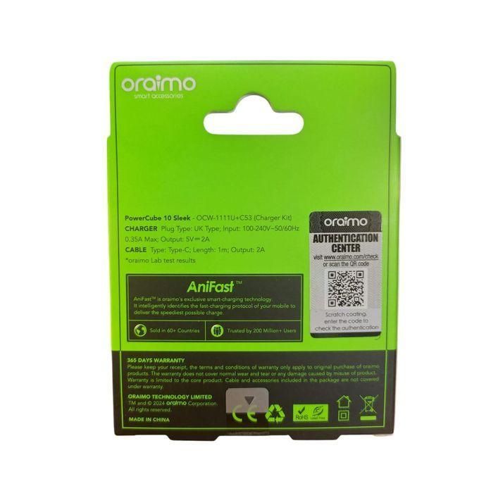 Oraimo PowerMate 101 10W Portable Charger with Type-C Cable – Plug Fast Charging Adapter