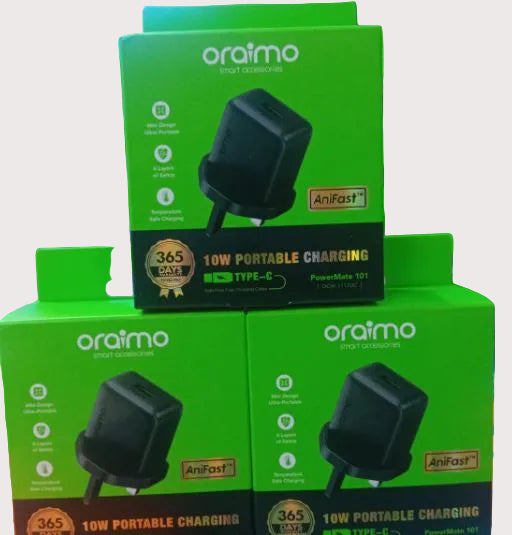 Oraimo PowerMate 101 10W Portable Charger with Type-C Cable – Plug Fast Charging Adapter
