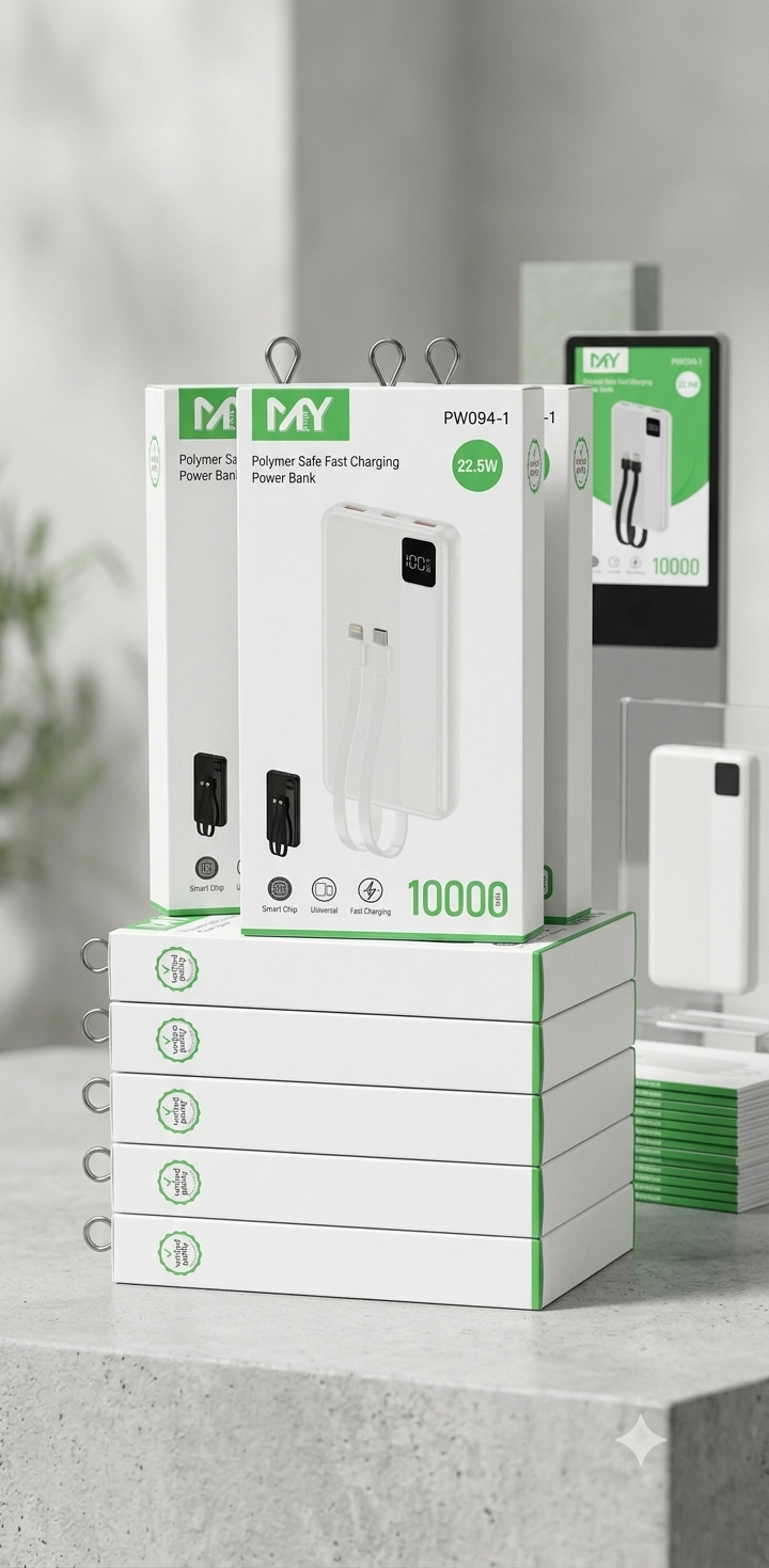 This is the MY Melod 10000mAh Polymer Safe Fast Charging Power Bank (Model: PW024-1).