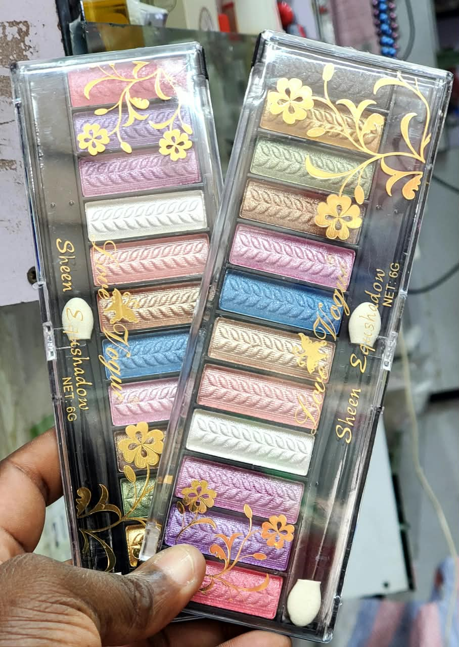 10-Color Shimmer Eyeshadow Palette || High-Pigment Embossed Sheen Eye Shadow Powder Set with Double-Ended Applicator Love Vogue