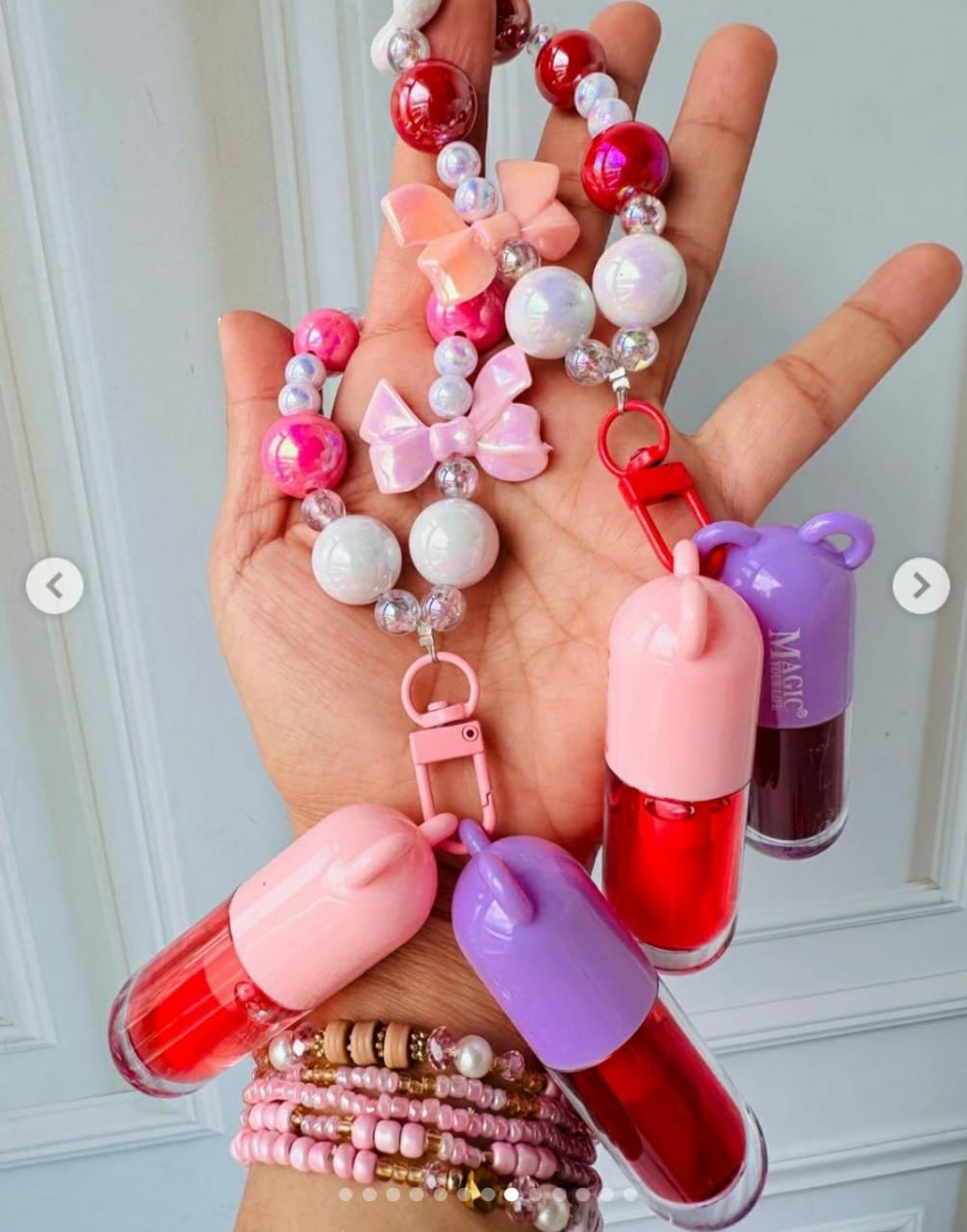 Mini Pill Capsule Lip Gloss Oil  Keychain Charm Set || Lip Gloss With Keychain Phone Charms– Hydrating Moisturizing Lip Tint Oil with Beaded Lanyard Charm Pendant – Magic Your Life