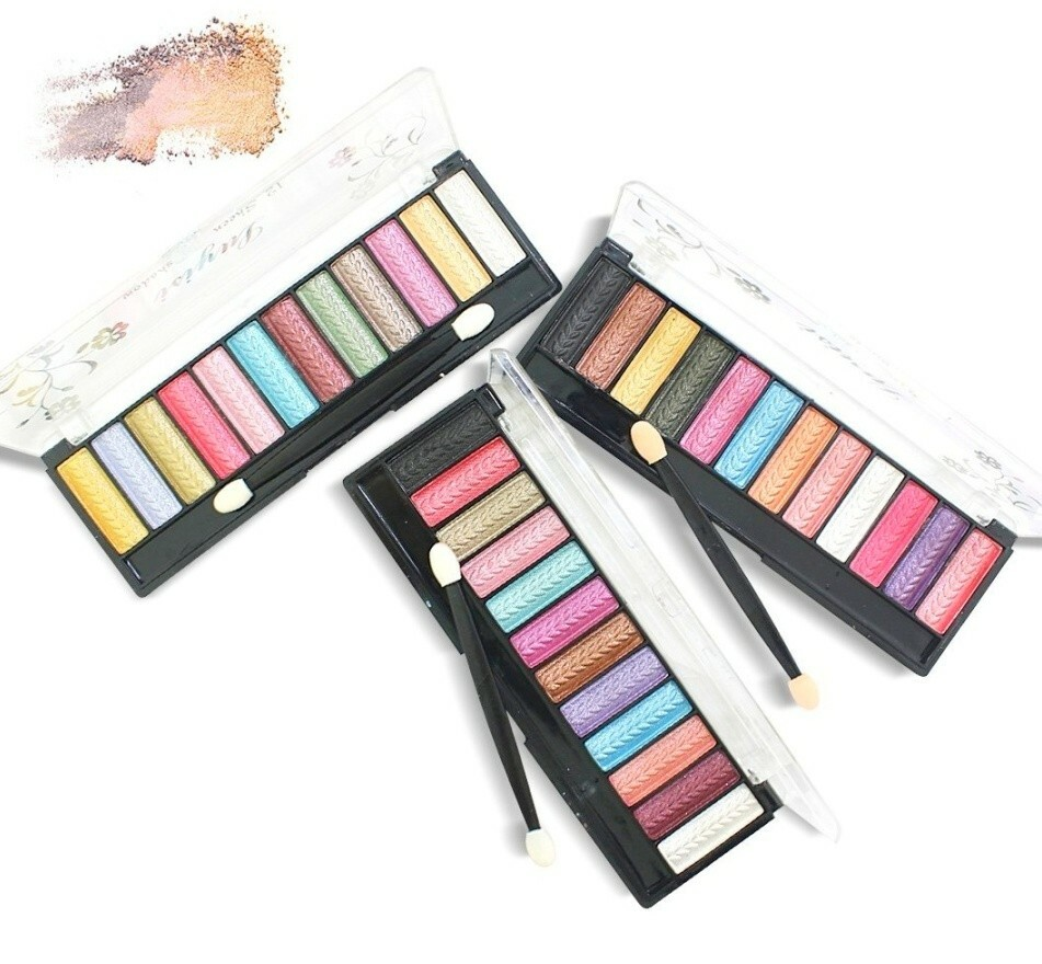 10-Color Shimmer Eyeshadow Palette || High-Pigment Embossed Sheen Eye Shadow Powder Set with Double-Ended Applicator Love Vogue