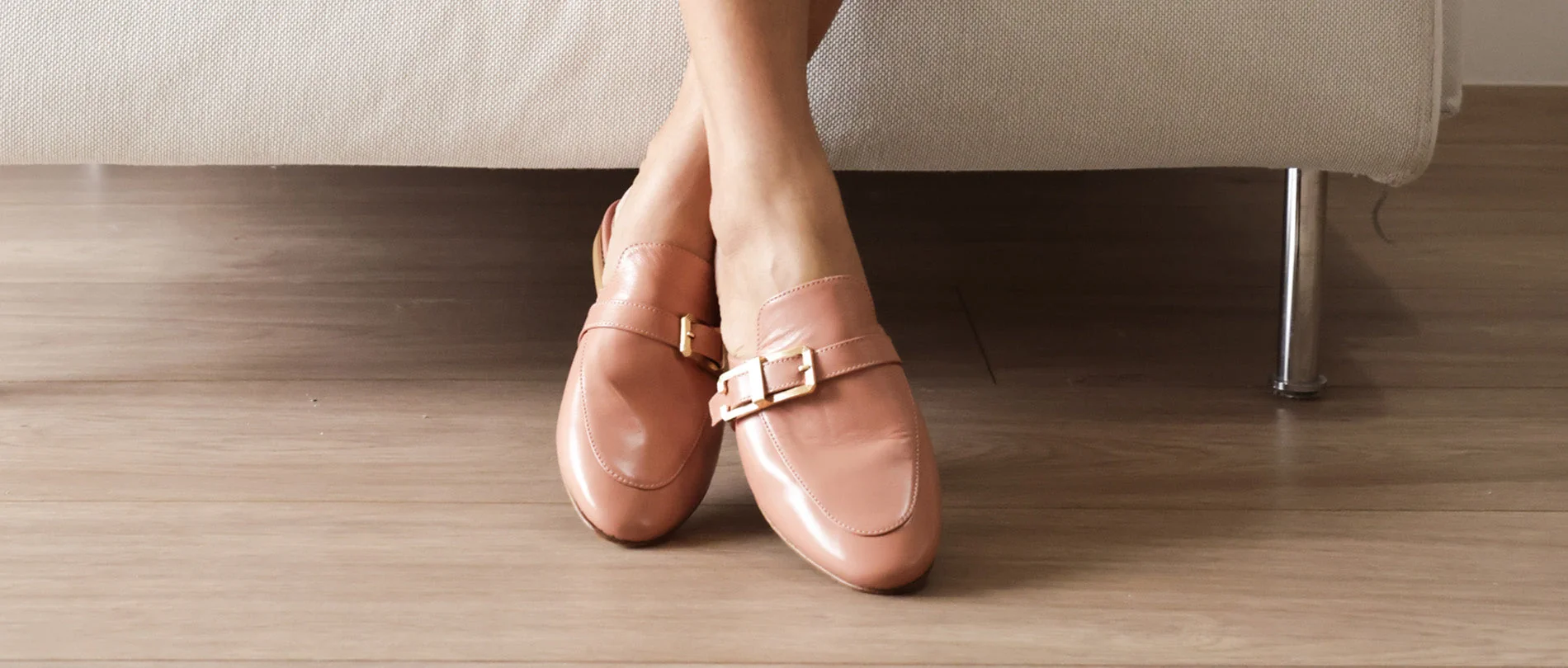 Women's Loafers || Classy Women’s Textured Leather Buckle Flat Mules Pointer Toe Pointed Loafer Slides Backless Casual Shoes – B6140-12636