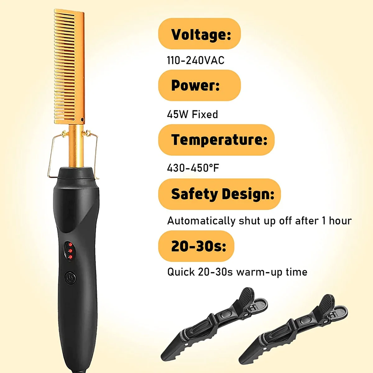 Electric Hair Straightening Comb – Heated Hot Comb for Hair Styling & Straightening