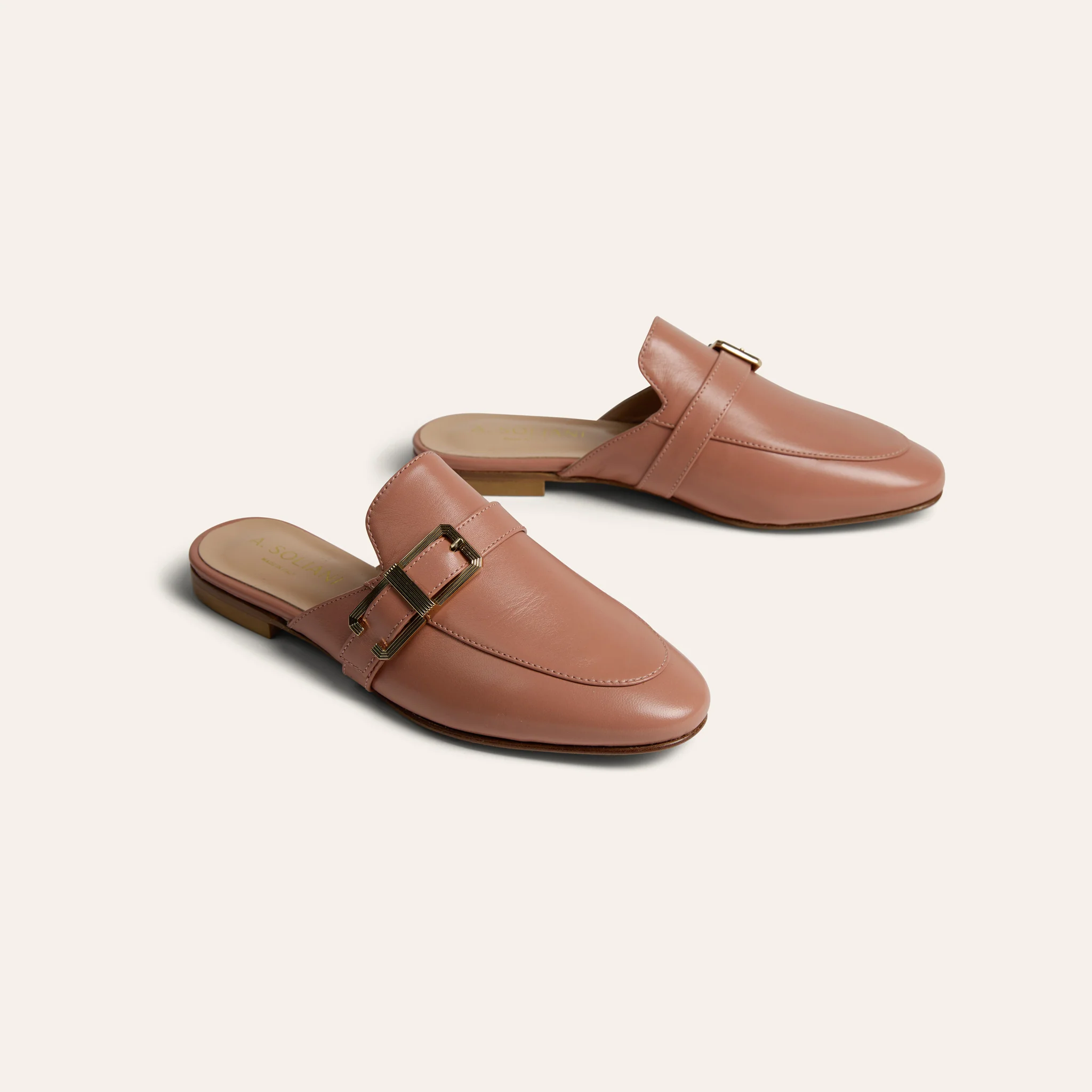 Women's Loafers || Classy Women’s Textured Leather Buckle Flat Mules Pointer Toe Pointed Loafer Slides Backless Casual Shoes – B6140-12636
