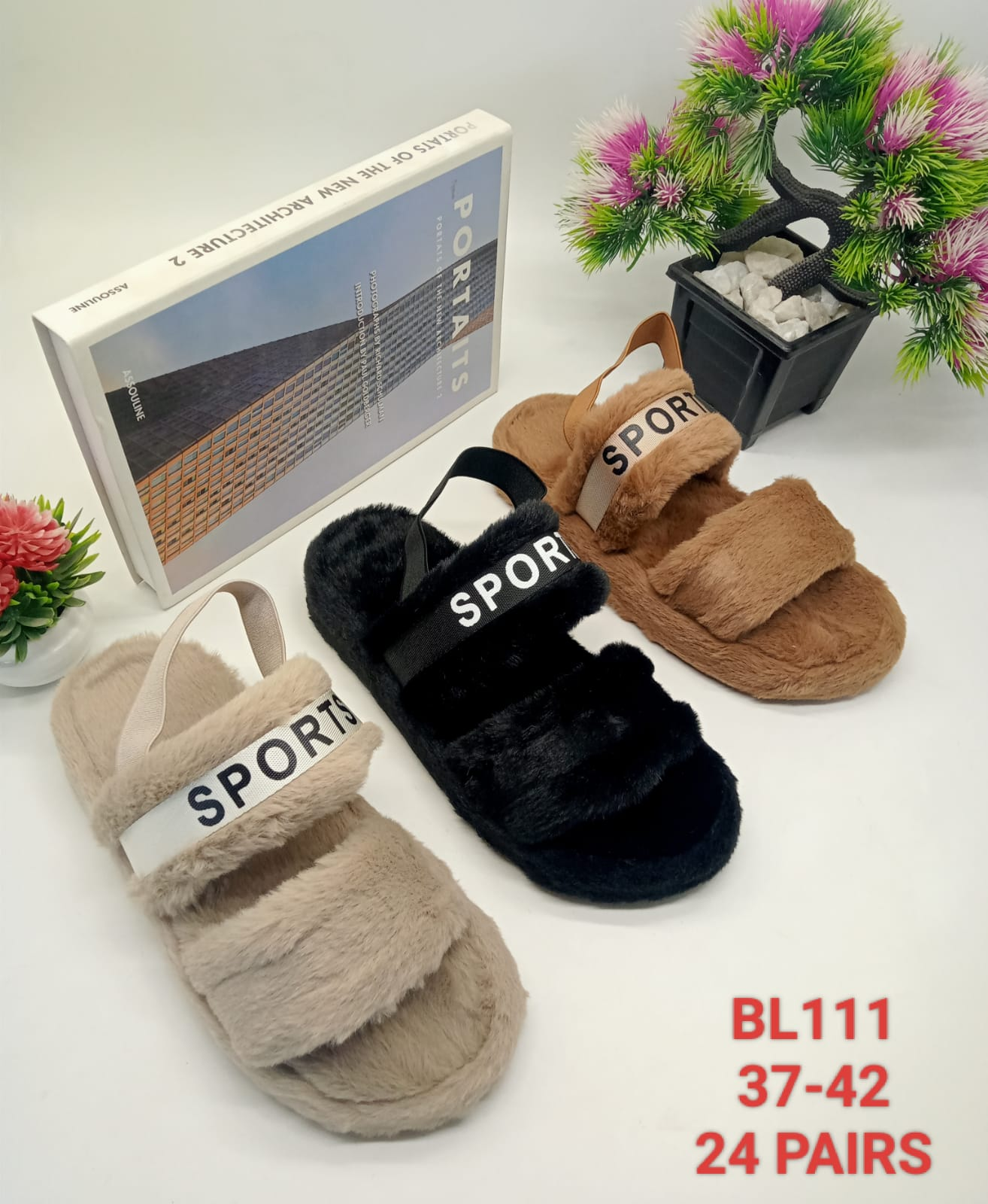 Women's Slippers | Women Fluffy Faux Fur Open Toe Slippers Elastic Back Strap Sports Flat Sandals