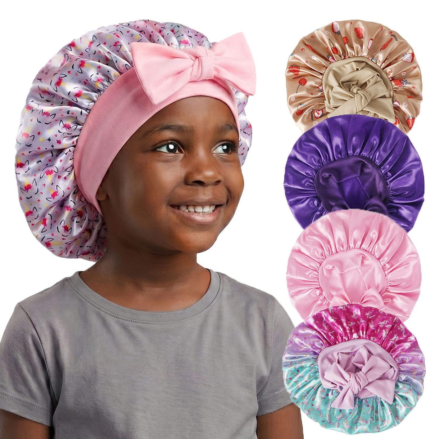 Kids Bonnet | Girls/Baby Satin Sleeping Bonnet with Long Wrap Ties Hair Protection Cap