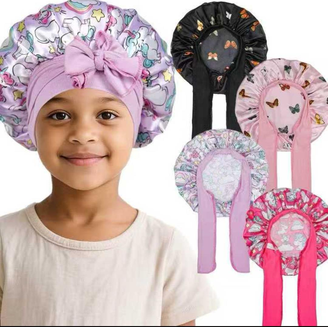 Kids Bonnet | Girls/Baby Satin Sleeping Bonnet with Long Wrap Ties Hair Protection Cap