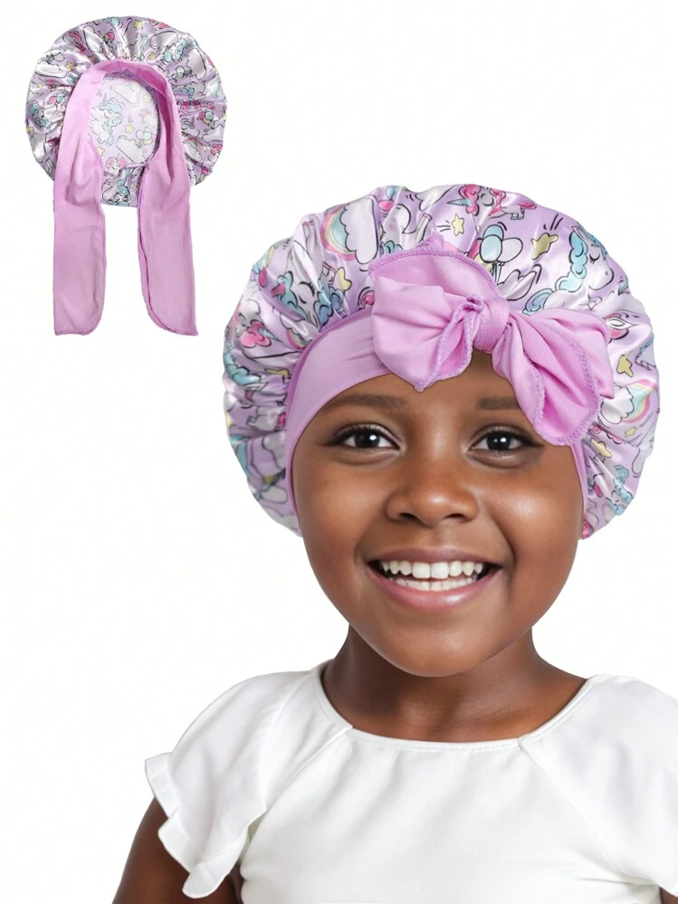 Kids Bonnet | Girls/Baby Satin Sleeping Bonnet with Long Wrap Ties Hair Protection Cap