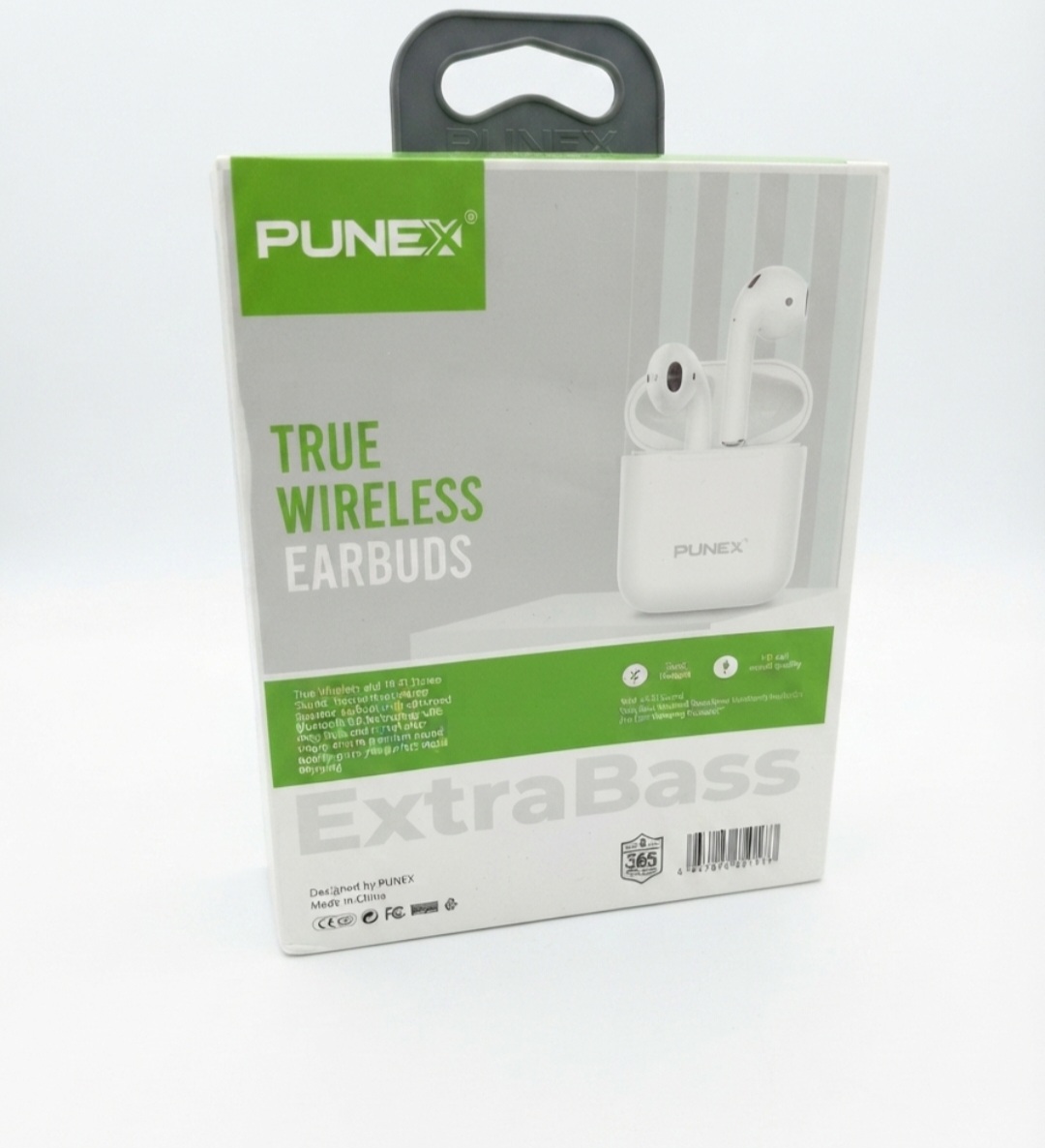 PUNEX EU-07 True Wireless Bluetooth Earbuds Extra Bass TWS Earphones with Charging Case for Android & iPhone - White