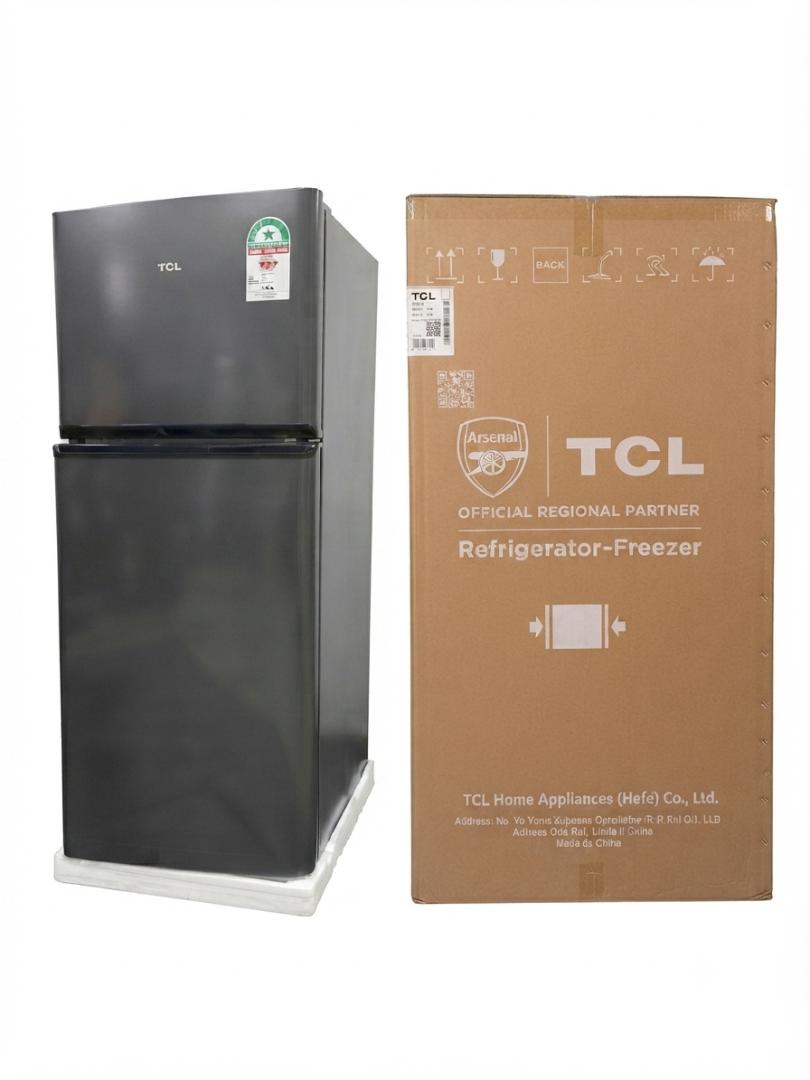 TCL Double Door Refrigerator 138L/168L Energy Saving Fridge Freezer – Fast Cooling, Low Noise, Spacious Storage, Dark Grey