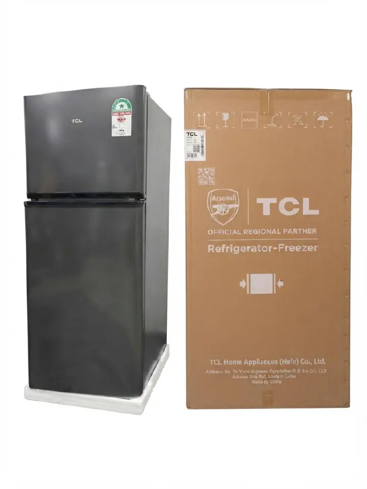 TCL Double Door Refrigerator 138L/168L Energy Saving Fridge Freezer – Fast Cooling, Low Noise, Spacious Storage, Dark Grey