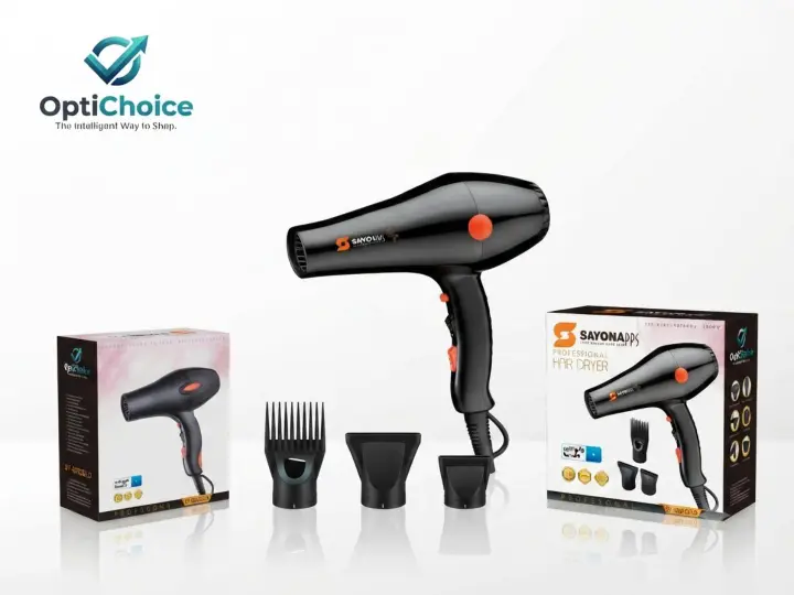 Sayona Professional 2000W Hair Dryer – Fast Drying Salon Blow Dryer with 3 Nozzles & Soft Grip Handle